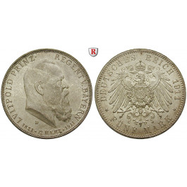 Deutsches Kaiserreich, Bayern, Luitpold, Prinzregent, 5 Mark 1911, 90. Geburtstag, D, f.st, J. 50