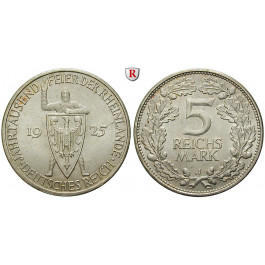 Weimarer Republik, 5 Reichsmark 1925, Rheinlande, J, vz, J. 322