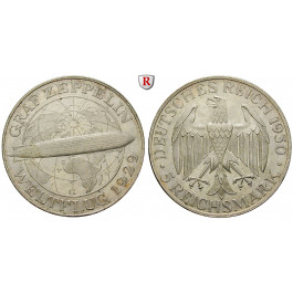 Weimarer Republik, 5 Reichsmark 1930, Zeppelin, G, f.vz, J. 343