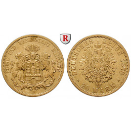 Deutsches Kaiserreich, Hamburg, 20 Mark 1878, J, ss+, J. 210