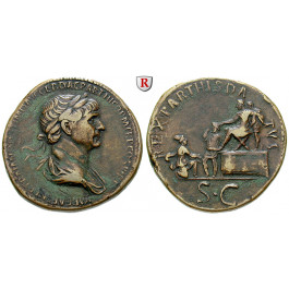 Römische Kaiserzeit, Traianus, Sesterz 114-117, ss+