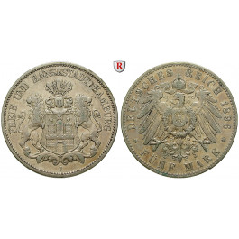 Deutsches Kaiserreich, Hamburg, 5 Mark 1896, J, ss, J. 65
