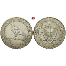 Weimarer Republik, 5 Reichsmark 1930, Rheinlandräumung, E, ss+, J. 346