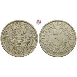 Weimarer Republik, 3 Reichsmark 1927, Nordhausen, A, vz+/vz, J. 327