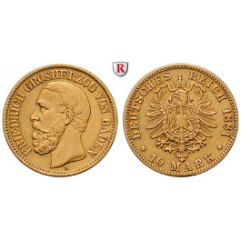 Deutsches Kaiserreich, Baden, Friedrich I., 10 Mark 1881, G, ss, J. 186