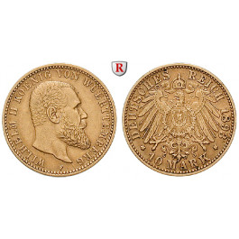 Deutsches Kaiserreich, Württemberg, Wilhelm II., 10 Mark 1893, F, ss+, J. 295