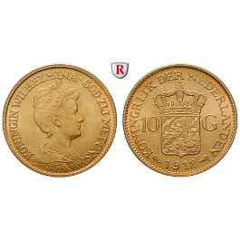 Niederlande, Königreich, Wilhelmina I., 10 Gulden 1912, 6,06 g fein, vz/vz-st