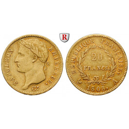 Frankreich, Napoleon I. (Kaiser), 20 Francs 1808, ss
