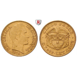 Kolumbien, Republik, 5 Pesos 1919, 7,35 g fein, ss+
