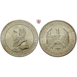 Weimarer Republik, 5 Reichsmark 1927, Uni Tübingen, F, vz/vz+, J. 329