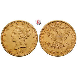 USA, 10 Dollars 1901, 15,05 g fein, ss+