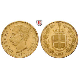 Italien, Königreich, Umberto I., 20 Lire 1882, 5,81 g fein, f.vz