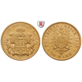 Deutsches Kaiserreich, Hamburg, 20 Mark 1889, J, ss, J. 210