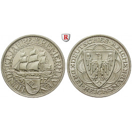 Weimarer Republik, 3 Reichsmark 1927, Bremerhaven, A, vz-st, J. 325