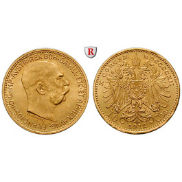 Österreich, Kaiserreich, Franz Joseph I., 10 Kronen 1912, 3,05 g fein, vz-st