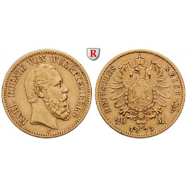 Deutsches Kaiserreich, Württemberg, Karl, 20 Mark 1873, F, ss+, J. 290