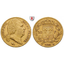 Frankreich, Louis XVIII., 20 Francs 1818, 5,81 g fein, ss