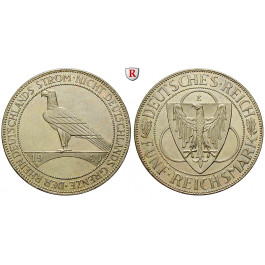 Weimarer Republik, 5 Reichsmark 1930, Rheinlandräumung, E, vz, J. 346