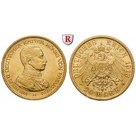 Deutsches Kaiserreich, Preussen, Wilhelm II., 20 Mark 1913, Kaiser in Uniform, A, vz/vz-st, J. 253