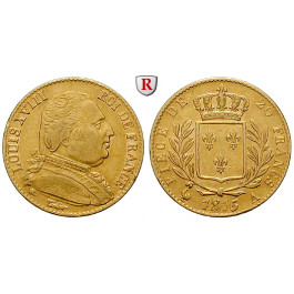Frankreich, Louis XVIII., 20 Francs 1815, 5,81 g fein, ss