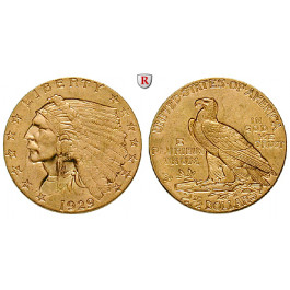 USA, 2 1/2 Dollars 1929, 3,77 g fein, vz+