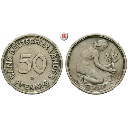 Bundesrepublik Deutschland, 50 Pfennig 1950, Bank Deutscher Länder, G, ss+, J. 379