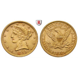 USA, 5 Dollars 1895, 7,56 g fein, f.vz/vz-st