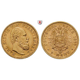 Deutsches Kaiserreich, Württemberg, Karl, 5 Mark 1877, F, f.vz/vz-st, J. 291