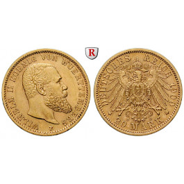 Deutsches Kaiserreich, Württemberg, Wilhelm II., 20 Mark 1900, F, vz+, J. 296