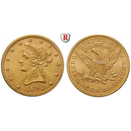 USA, 10 Dollars 1894, 15,05 g fein, f.vz/vz