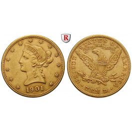 USA, 10 Dollars 1901, 15,05 g fein, ss+