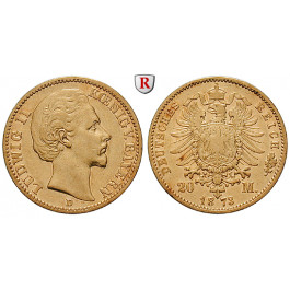 Deutsches Kaiserreich, Bayern, Ludwig II., 20 Mark 1873, D, ss, J. 194