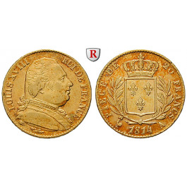 Frankreich, Louis XVIII., 20 Francs 1814, 5,81 g fein, ss