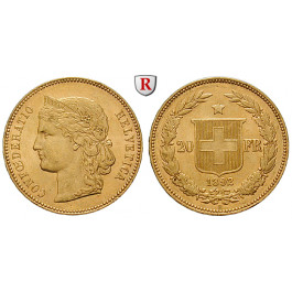 Schweiz, Eidgenossenschaft, 20 Franken 1892, 5,81 g fein, vz/vz+