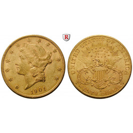 USA, 20 Dollars 1901, 30,05 g fein, ss+/f.vz