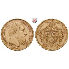 Belgien, Königreich, Leopold II., 20 Francs 1867-1882, 5,81 g fein, ss-vz