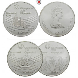 Kanada, Elizabeth II., 5 Dollars 1973-1976, 22,48 g fein, st/PP