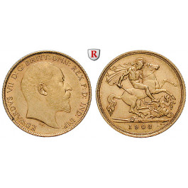 Grossbritannien, Edward VII., Half-Sovereign 1902-1910, 3,66 g fein, ss