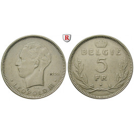 Belgien, Königreich, Leopold III., 5 Francs 1936, ss