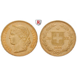 Schweiz, Eidgenossenschaft, 20 Franken 1883-1896, 5,81 g fein, ss-vz