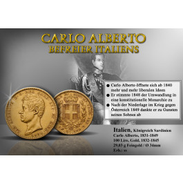 Italien, Königreich Sardinien, Carlo Alberto, 100 Lire 1832-1845, 29,03 g fein, ss