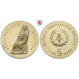 DDR, 5 Mark 1988, Barlach, PP, J. 1620