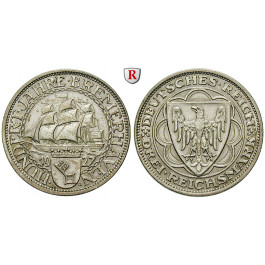 Weimarer Republik, 3 Reichsmark 1927, Bremerhaven, A, ss-vz, J. 325