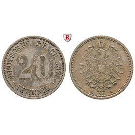 Deutsches Kaiserreich, 20 Pfennig 1876, A, vz, J. 5