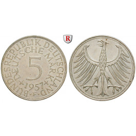 Bundesrepublik Deutschland, 5 DM 1957, F, vz, J. 387