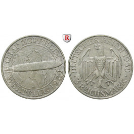 Weimarer Republik, 3 Reichsmark 1930, Zeppelin, E, vz, J. 342