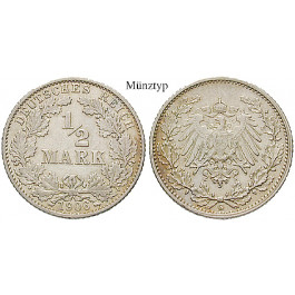 Deutsches Kaiserreich, 1/2 Mark 1918, J, f.st, J. 16