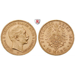 Deutsches Kaiserreich, Preussen, Wilhelm II., 20 Mark 1889, A, 7,17 g fein, ss, J. 250