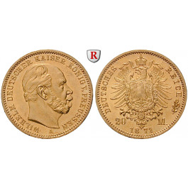Deutsches Kaiserreich, Preussen, Wilhelm I., 20 Mark 1871-1873, (ABBILDUNG MÜNZTYP), A-C, 7,17 g fein, ss, J. 243