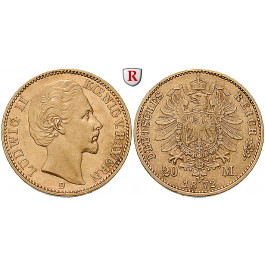Deutsches Kaiserreich, Bayern, Ludwig II., 20 Mark 1872-1873, (ABBILDUNG MÜNZTYP), D, 7,17 g fein, ss, J. 194